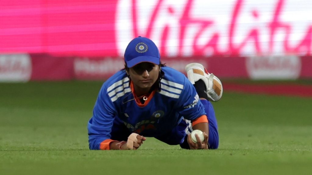 India’s Nandani Sharma catches out England’s Alice Capsey