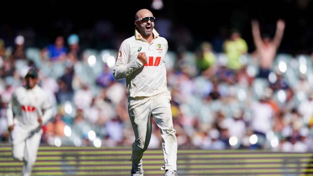 Nathan Lyon celebrates the wicket of England’s Zak Crawley