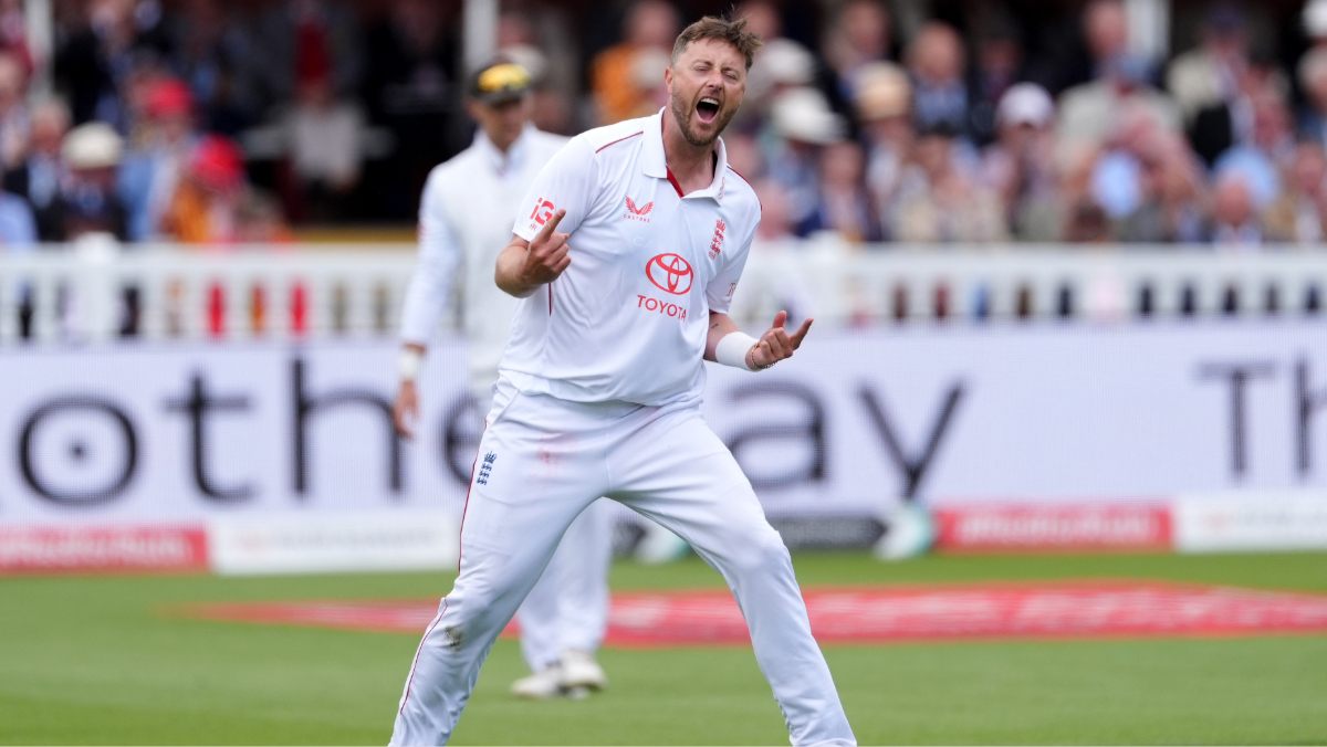 Ollie Robinson celebrates taking a wicket