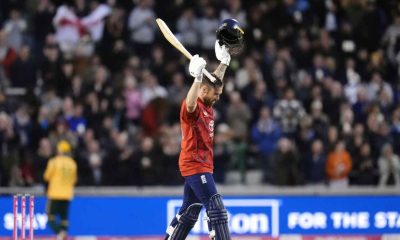 England’s Phil Salt celebrates reaching a century