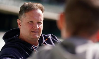 England managing director of cricket Rob Key (left) is interviewed during a nets session at the Melbourne Cricket Ground on Tuesday