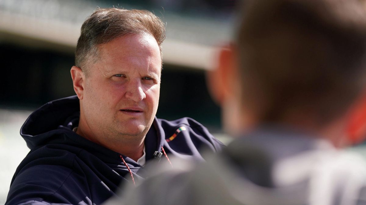 England managing director of cricket Rob Key (left) is interviewed during a nets session at the Melbourne Cricket Ground on Tuesday