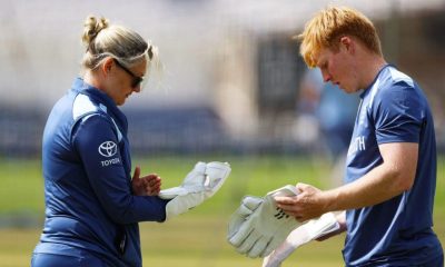 Sarah Taylor coaching James Rew in the England set-up