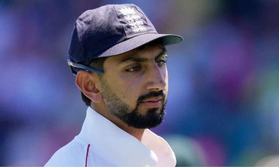 Shoaib Bashir wearing England cap