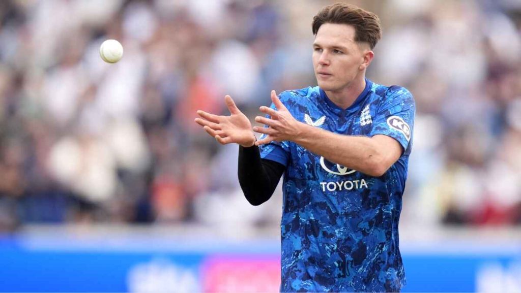 Sonny Baker catches the ball during his ODI debut.