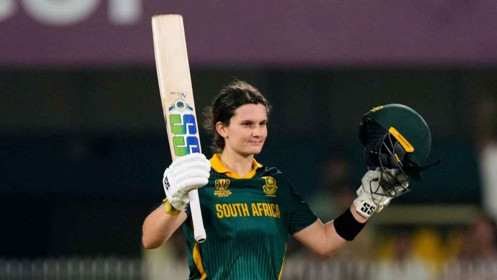 South Africa captain Laura Wolvaardt celebrates her century