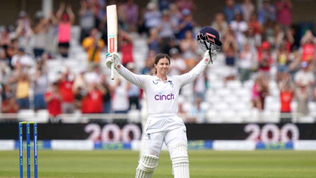 Tammy Beaumont celebrates a double century against Australia at Trent Bridge in 2023