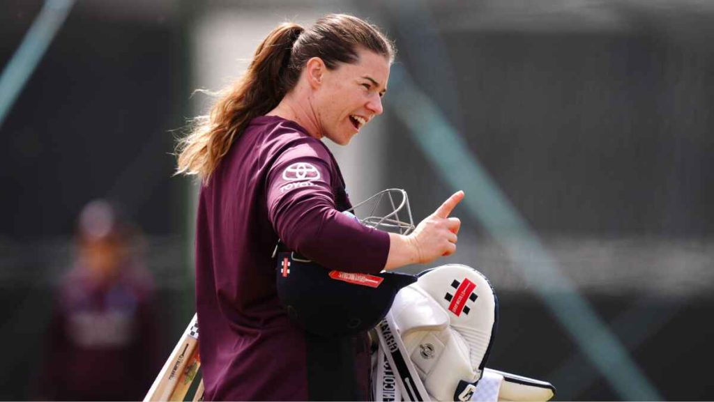 England’s Tammy Beaumont leaves nets with her batting kit