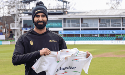 Yadvinder Singh poses with his Leicestershire shirt after signing a short-term deal at Grace Road.
