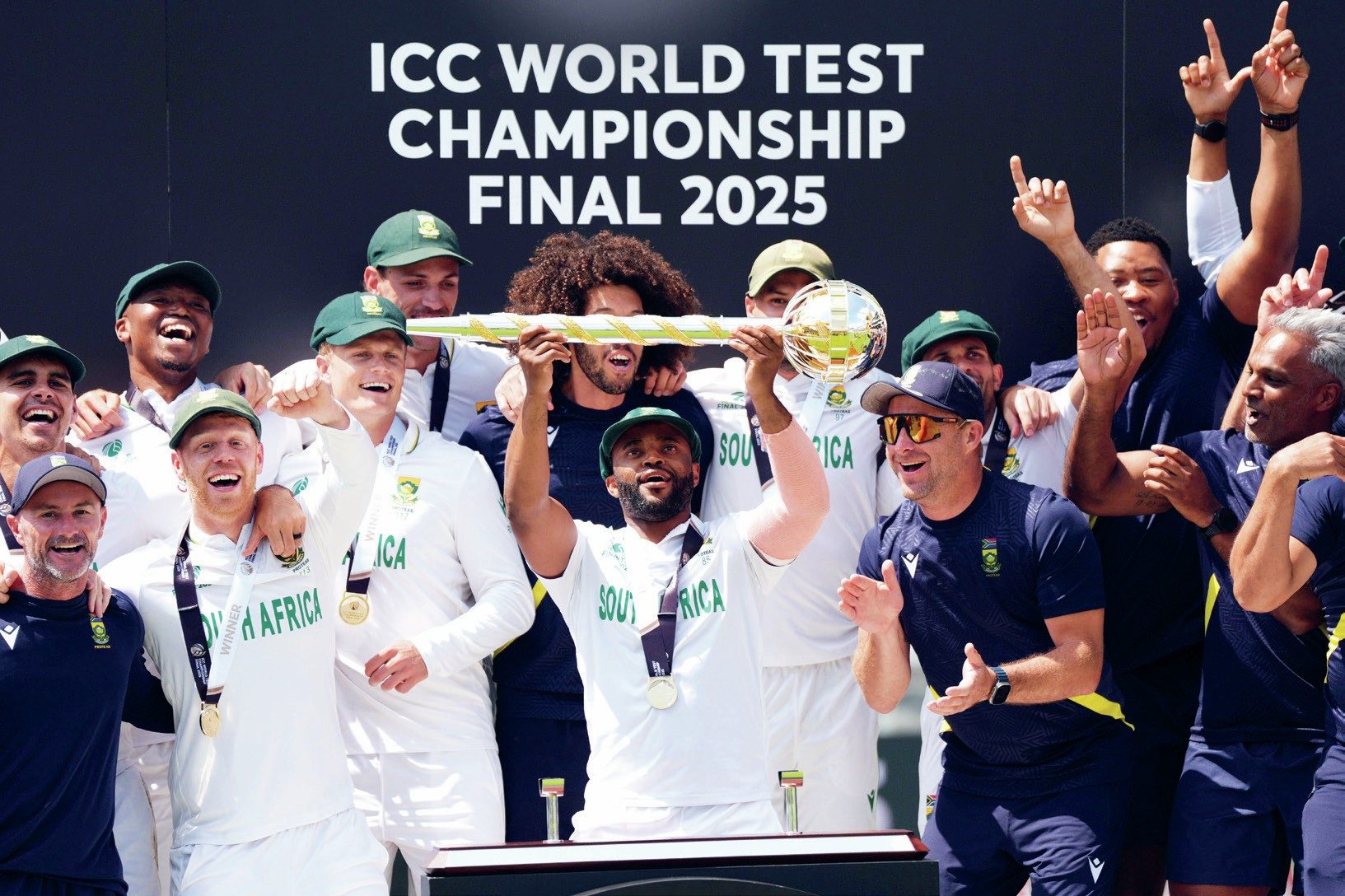 South Africa’s Temba Bavuma lifts the World Test Championship mace at Lord’s last summer