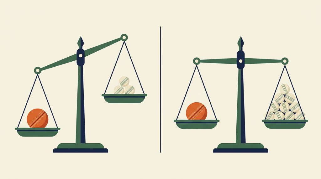 Illustration: one result tips a two-match total sharply and a 13-match total only slightly.